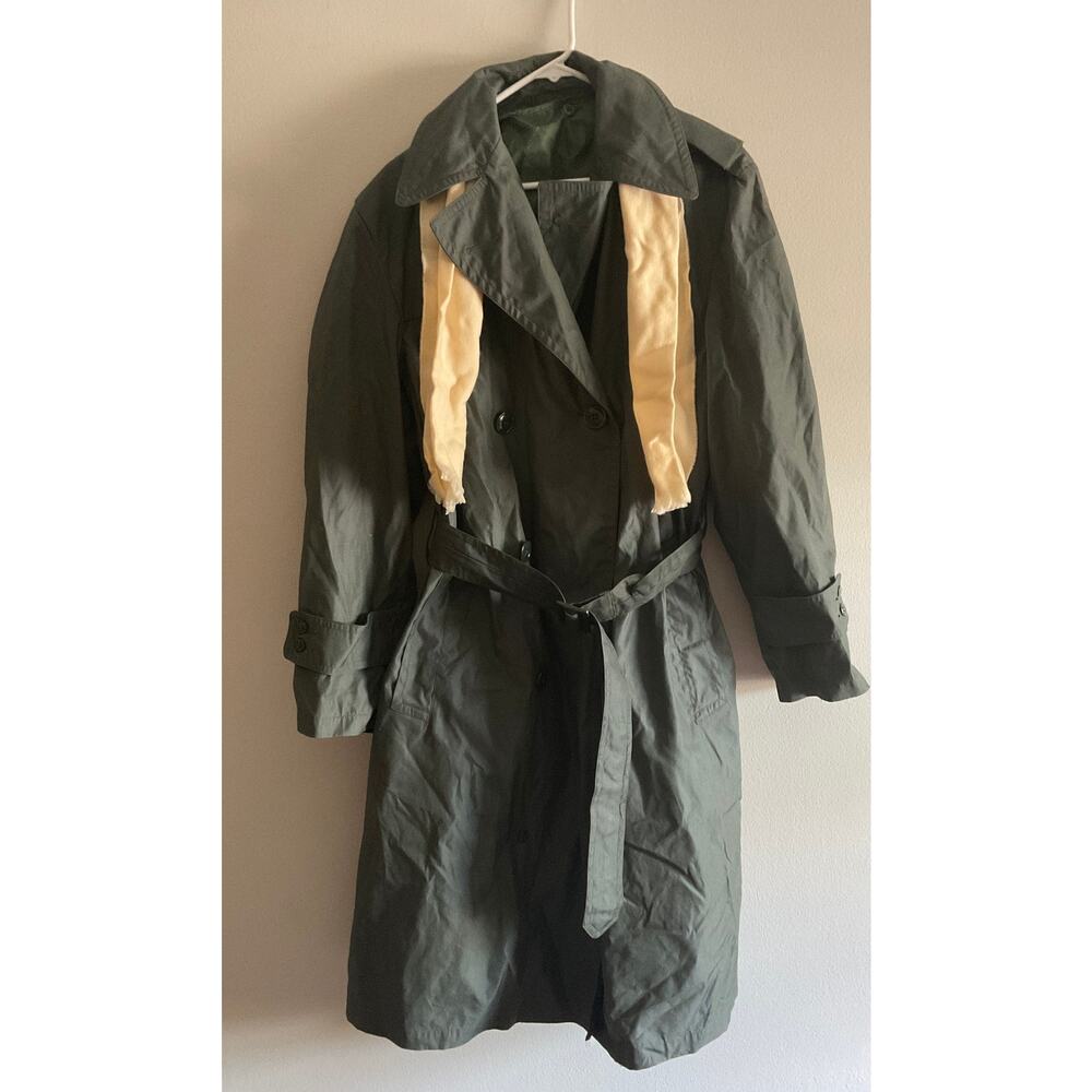 VTG MENS ARMY GREEN COTTON NYLON RAIN TRENCH COAT SZ M